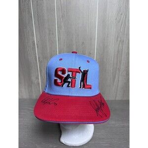 St. Louis Cardinals STL Light Blue Red Snapback Hat Autographed Yadier Molina